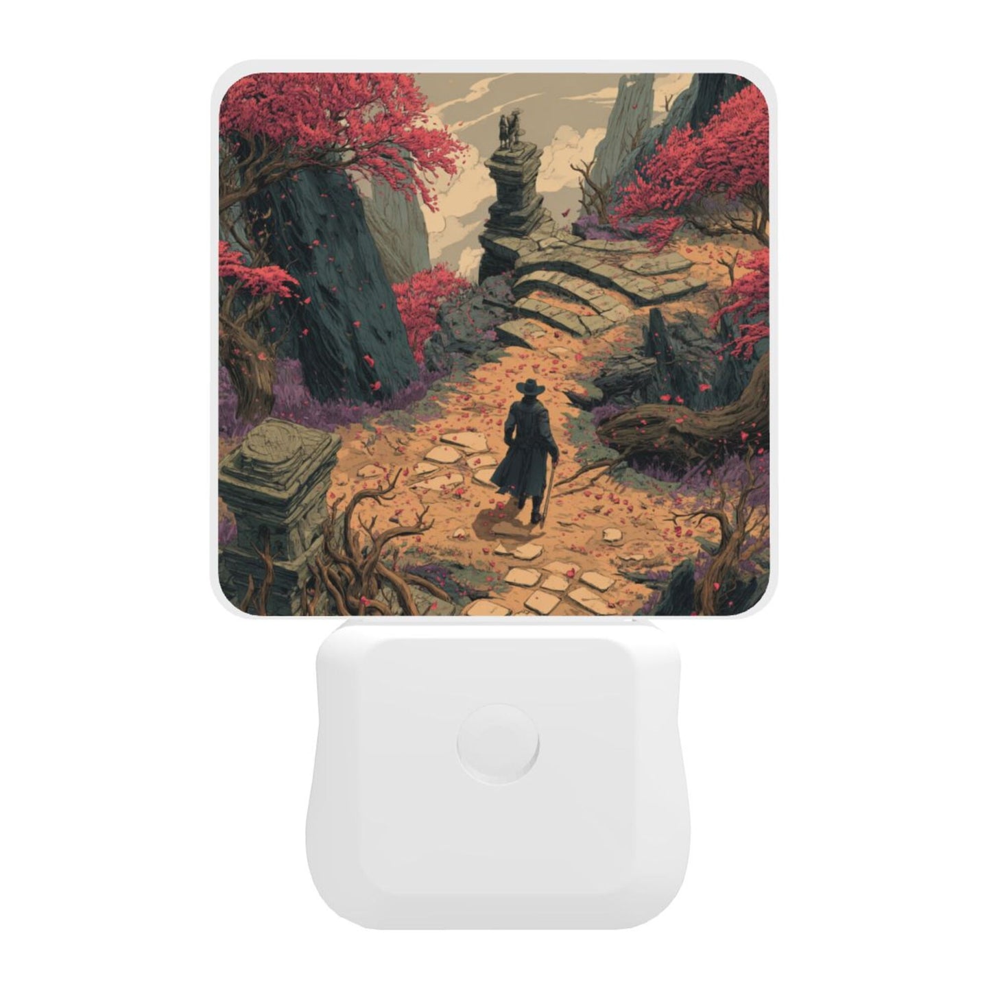 Creative Auto Sensor Night Light – Fantasy Traveler Illustration, Plug-in LED Night Lamp for Bedroom, Hallway, Kids Room