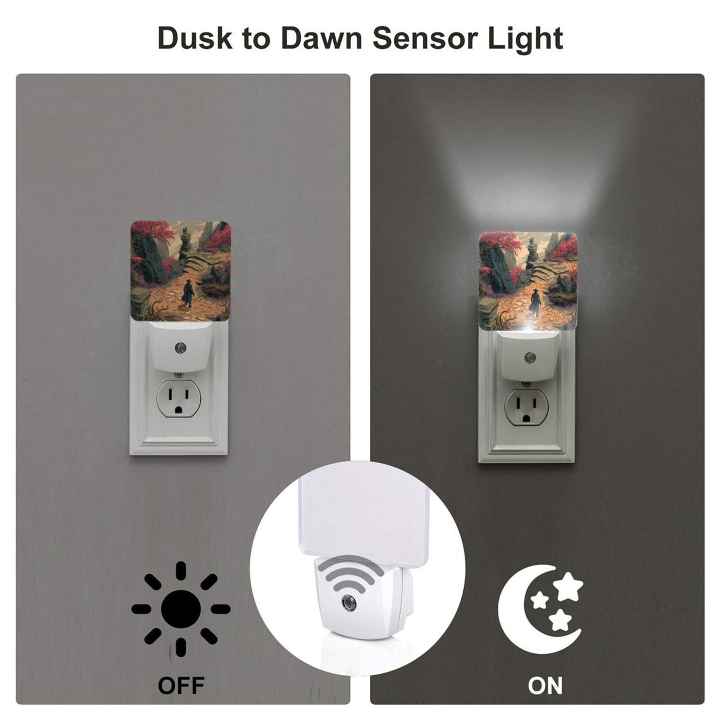 Creative Auto Sensor Night Light – Fantasy Traveler Illustration, Plug-in LED Night Lamp for Bedroom, Hallway, Kids Room