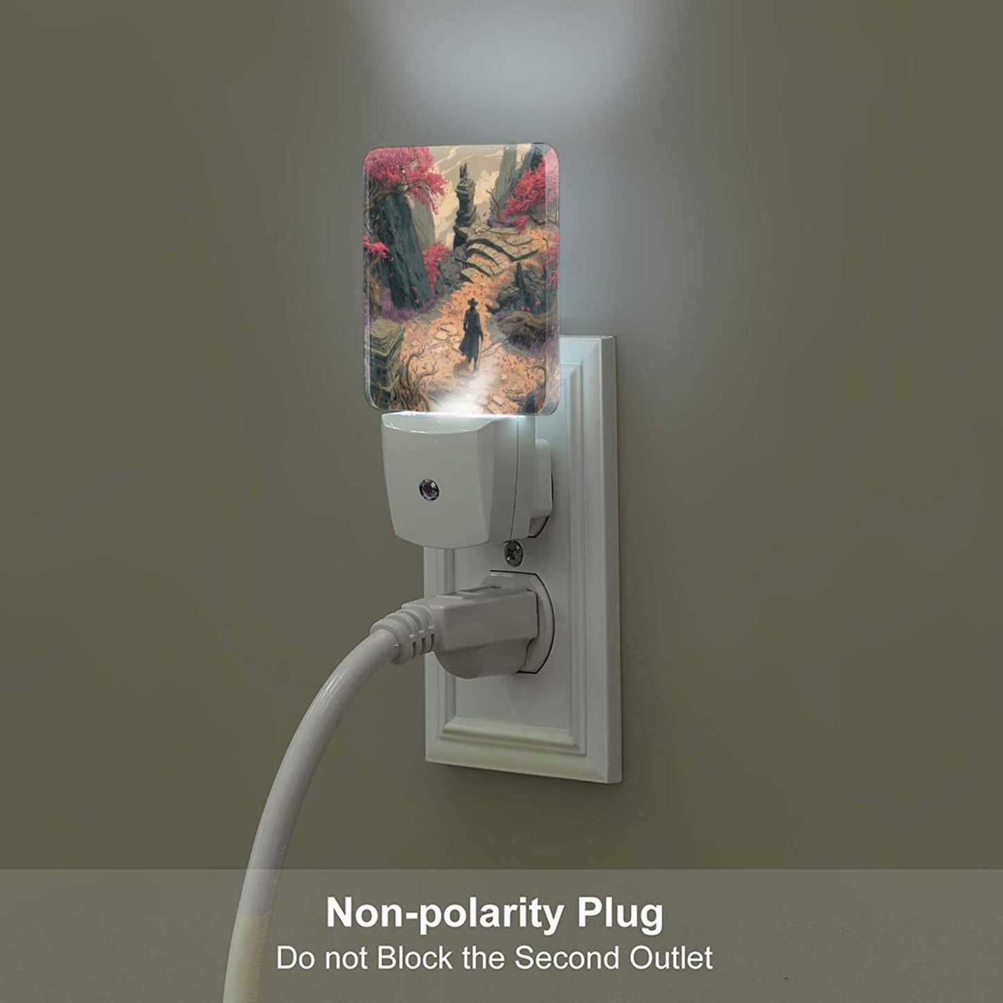 Creative Auto Sensor Night Light – Fantasy Traveler Illustration, Plug-in LED Night Lamp for Bedroom, Hallway, Kids Room