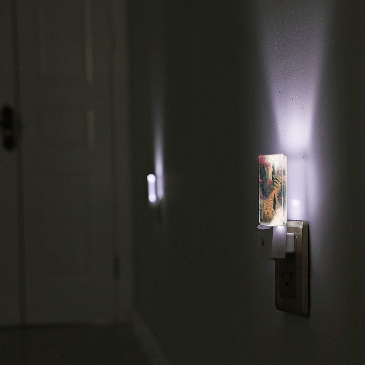 Creative Auto Sensor Night Light – Fantasy Traveler Illustration, Plug-in LED Night Lamp for Bedroom, Hallway, Kids Room