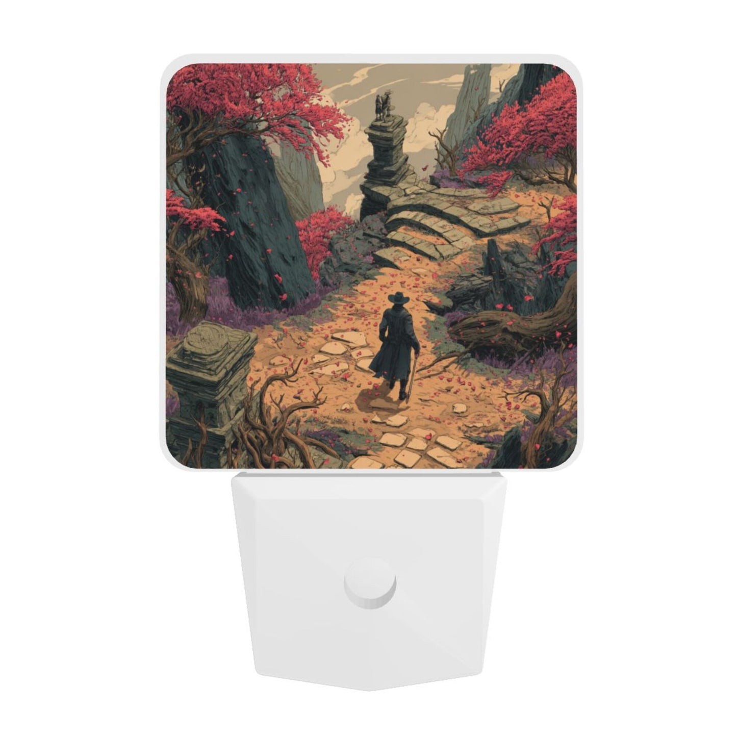 Creative Auto Sensor Night Light – Fantasy Traveler Illustration, Plug-in LED Night Lamp for Bedroom, Hallway, Kids Room