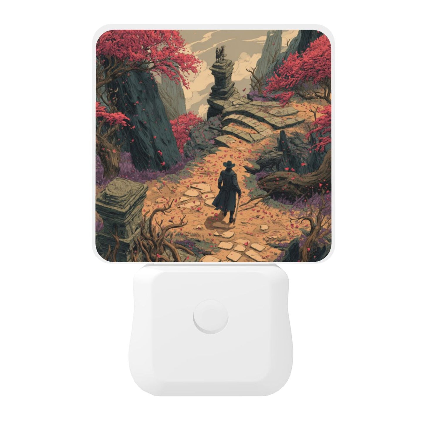 Creative Auto Sensor Night Light – Fantasy Traveler Illustration, Plug-in LED Night Lamp for Bedroom, Hallway, Kids Room