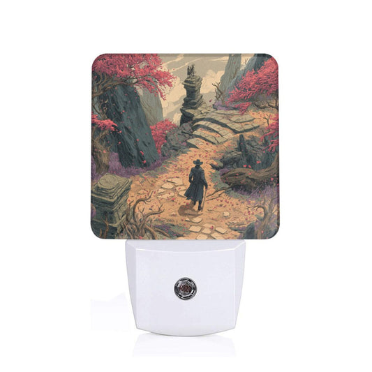 Creative Auto Sensor Night Light – Fantasy Traveler Illustration, Plug-in LED Night Lamp for Bedroom, Hallway, Kids Room