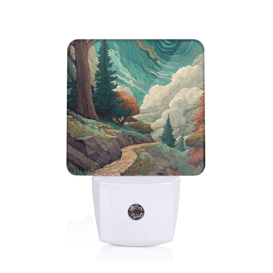 Creative Auto Sensor Night Light – Enchanted Forest Path Illustration, Plug-in LED Night Lamp for Bedroom, Hallway, Kids Room
