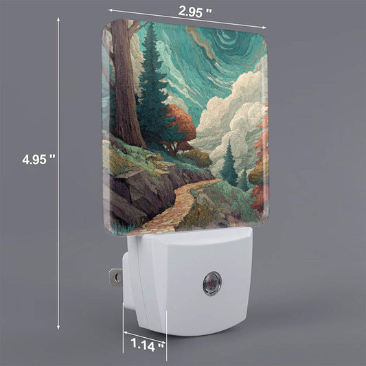 Creative Auto Sensor Night Light – Enchanted Forest Path Illustration, Plug-in LED Night Lamp for Bedroom, Hallway, Kids Room