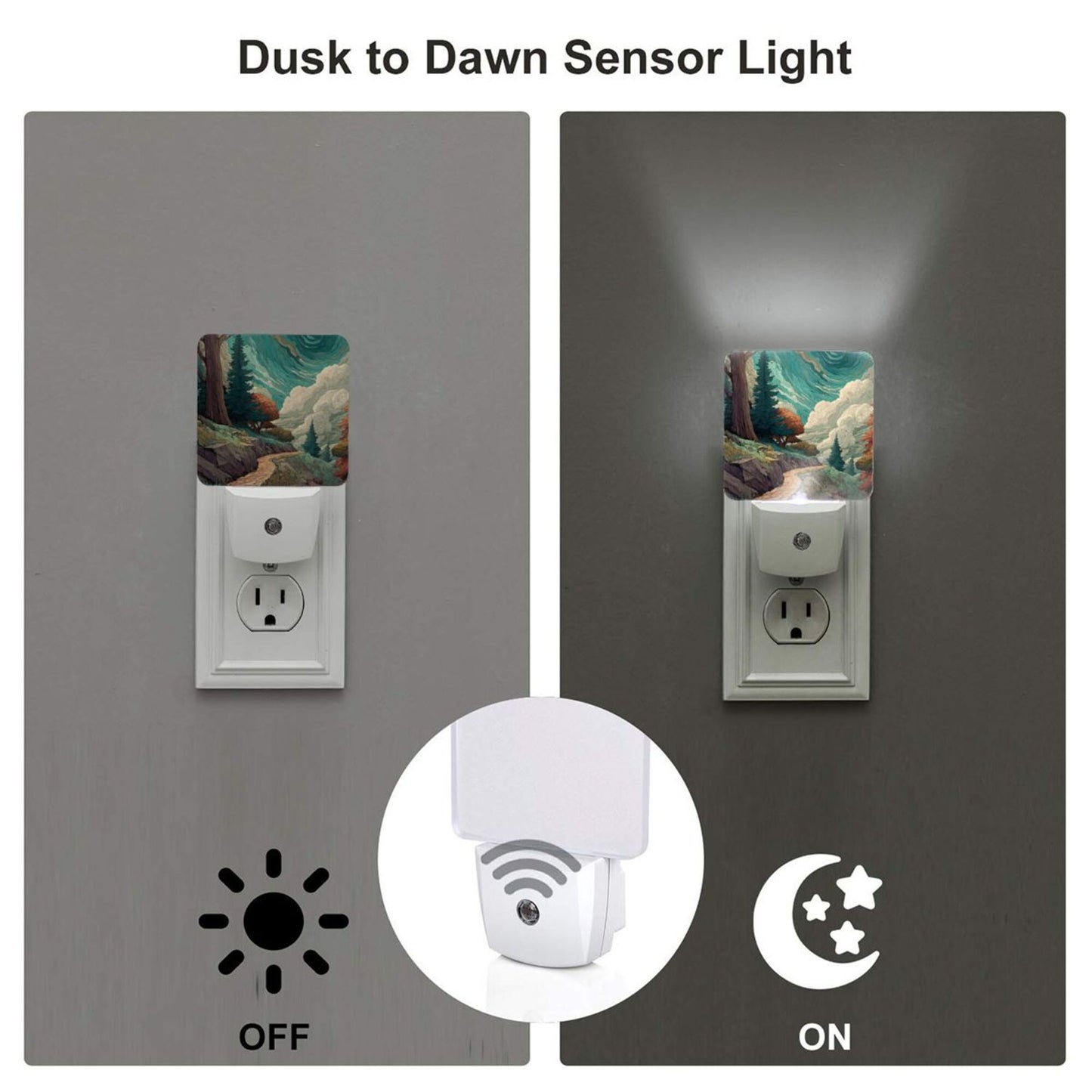Creative Auto Sensor Night Light – Enchanted Forest Path Illustration, Plug-in LED Night Lamp for Bedroom, Hallway, Kids Room