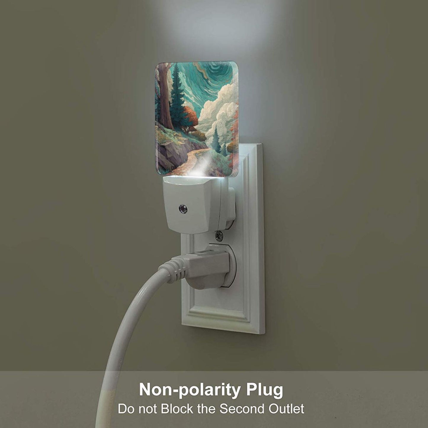 Creative Auto Sensor Night Light – Enchanted Forest Path Illustration, Plug-in LED Night Lamp for Bedroom, Hallway, Kids Room